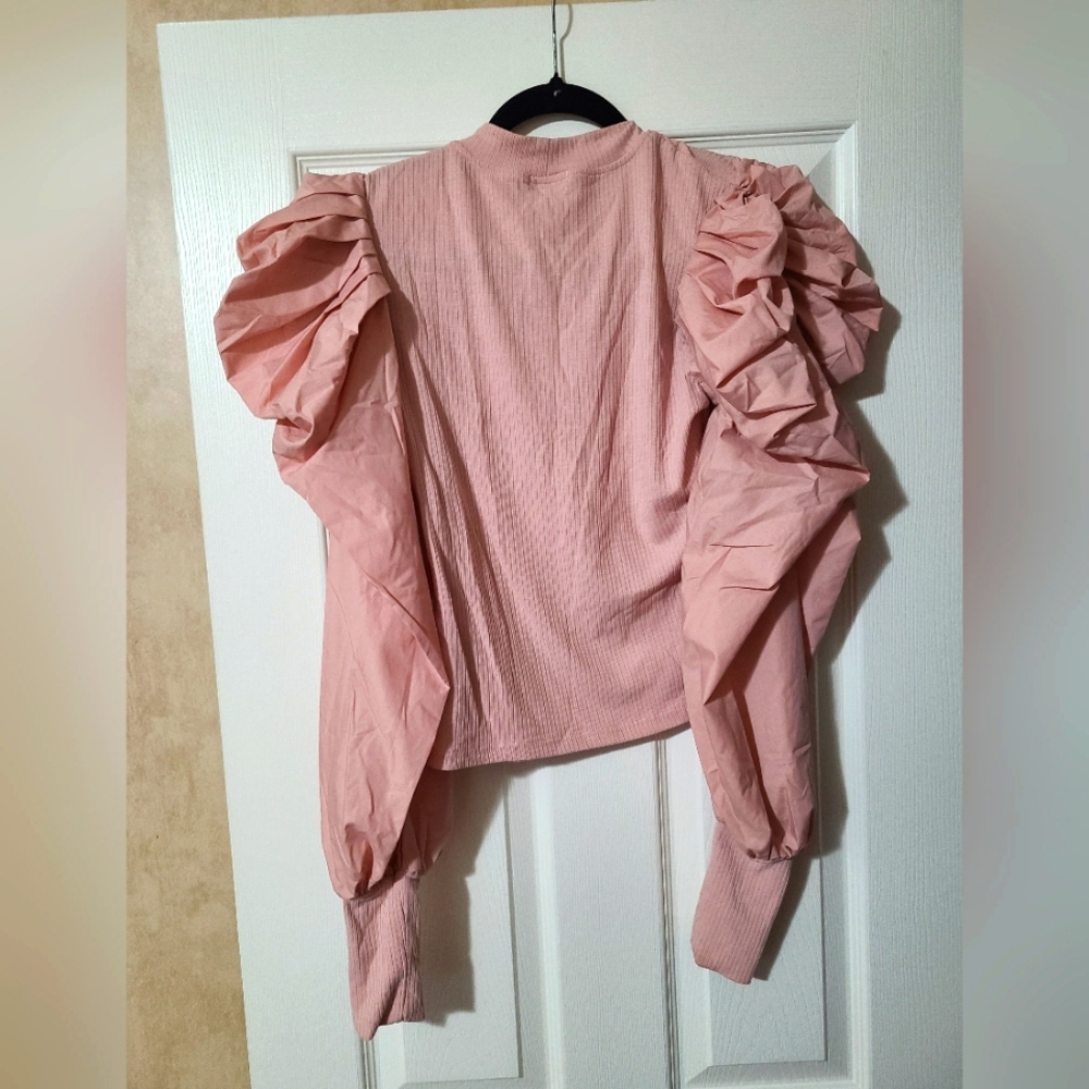 Solid Fitted With Puff Long Sleeve Top. - image 3